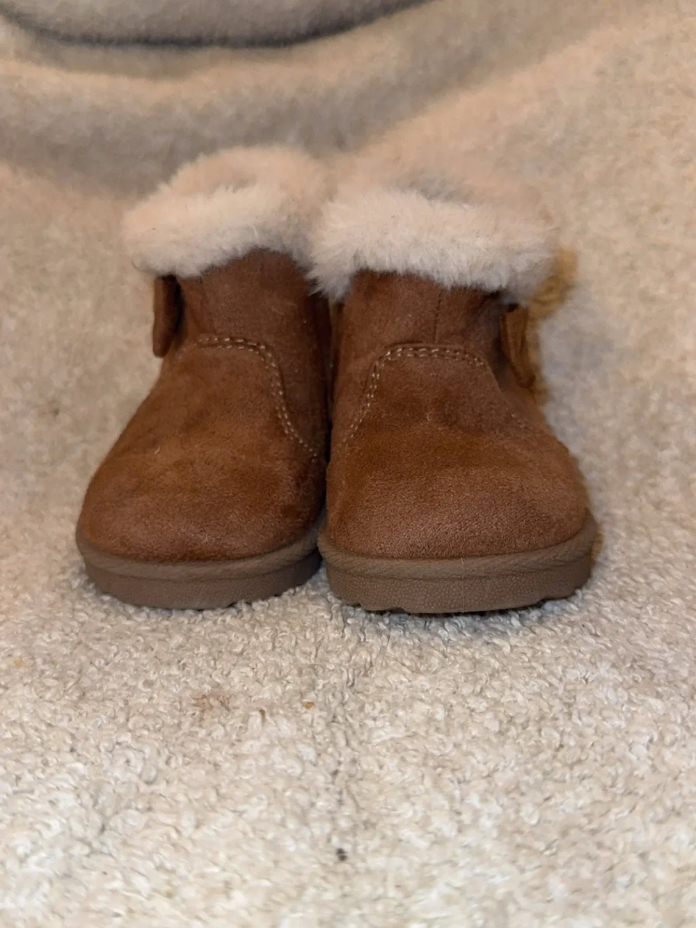 Toddler Cozy Faux-Suede Brown Fur-Trim Bow Boots